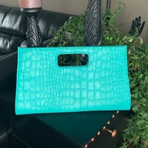 Turquoise croc clutch